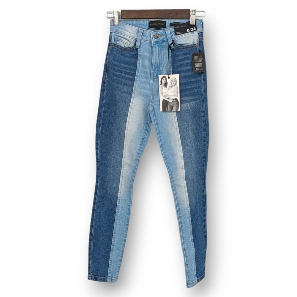 Kendall + Kylie Ultra Babe Skinny Jeans Women's 0 / 24 Mixed Patched Colorblock